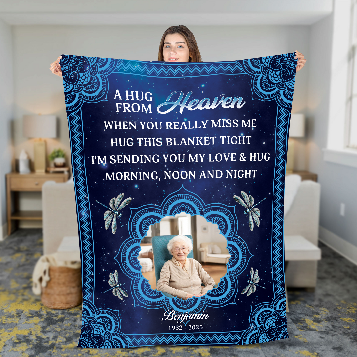 To My Love A Hug From Heaven Mandala - Memorial Personalized Custom Blanket Gift