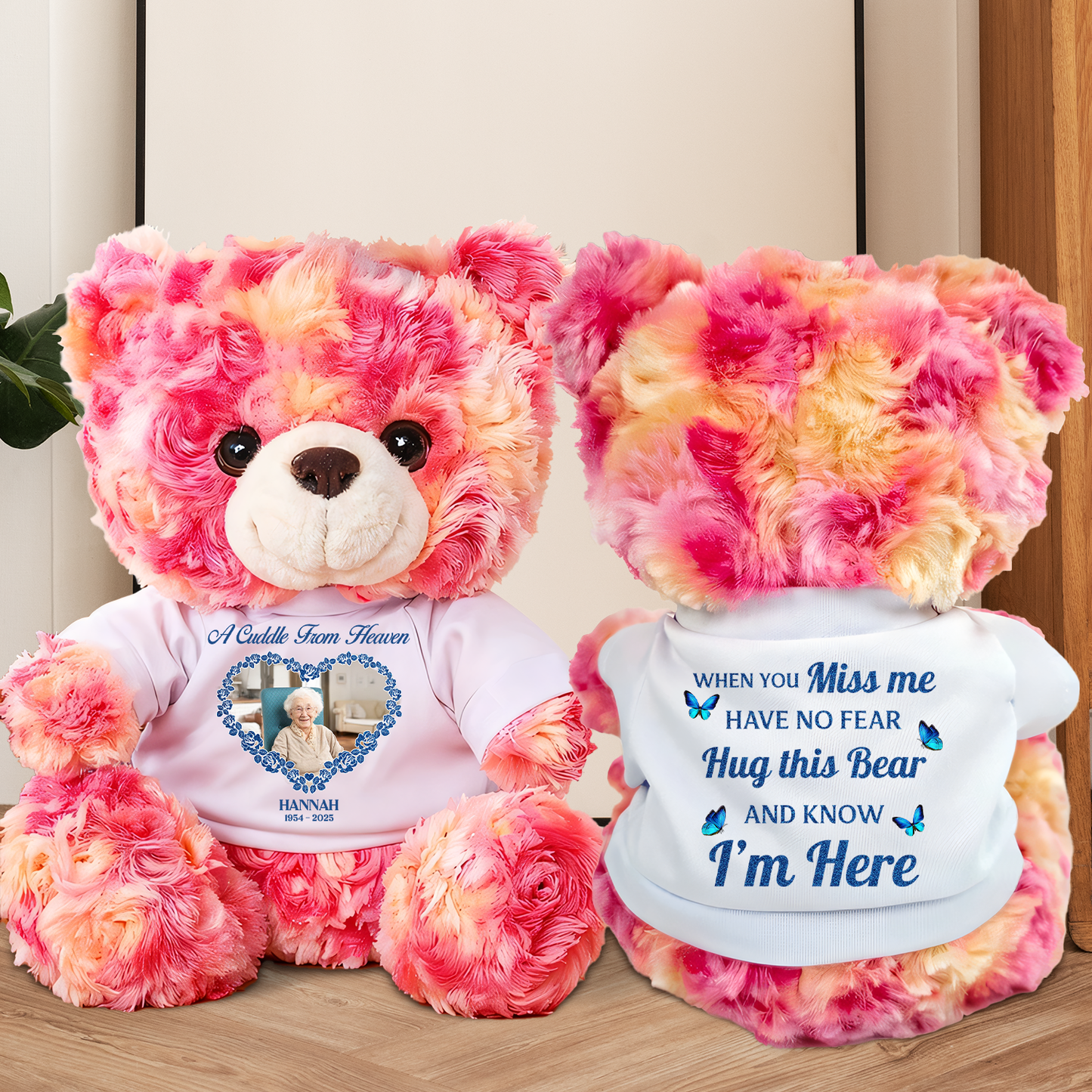 Glitter Flower A hug From Heaven - Memorial Personalized Custom Teddy Bear Plush