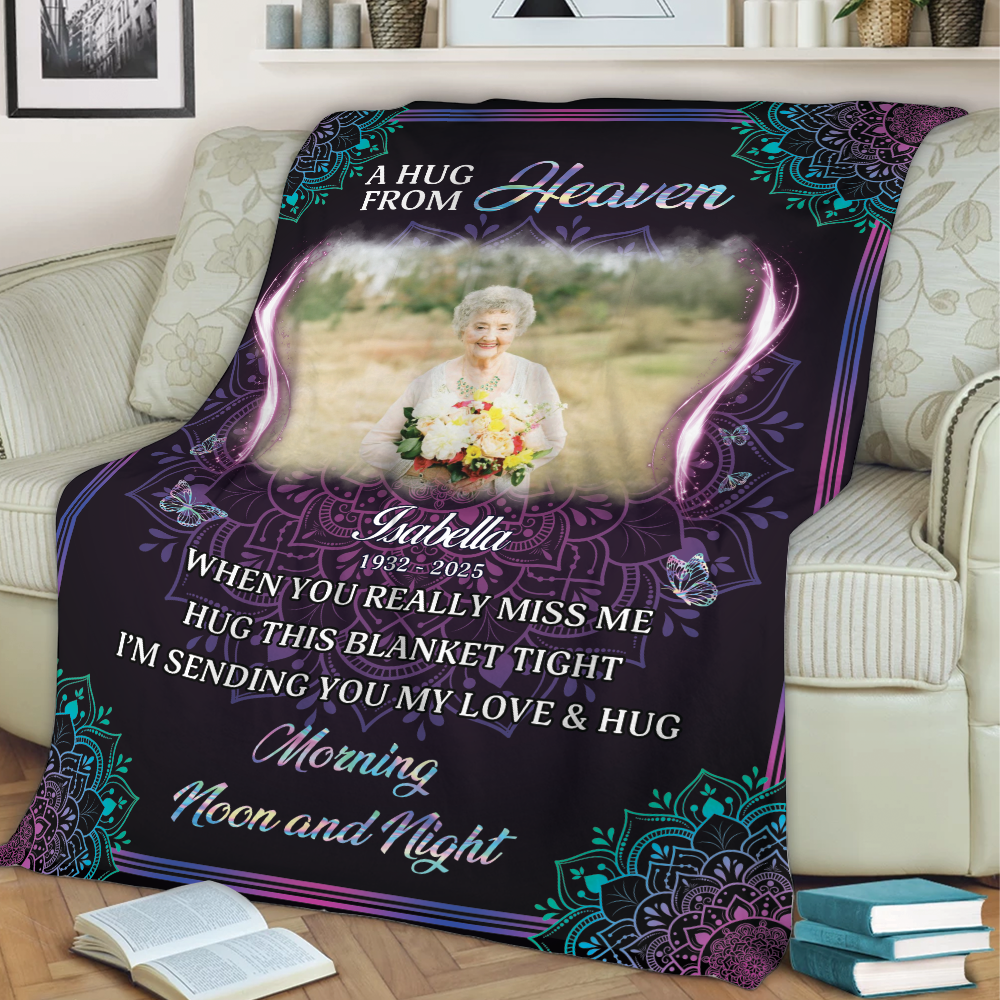 A Hug From Heaven Mandala Photo - Memorial Personalized Custom Blanket