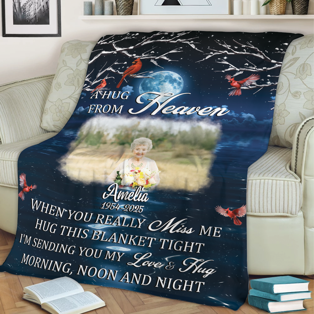 A Hug From Heaven Moon Blanket - Memorial Personalized Custom Blanket