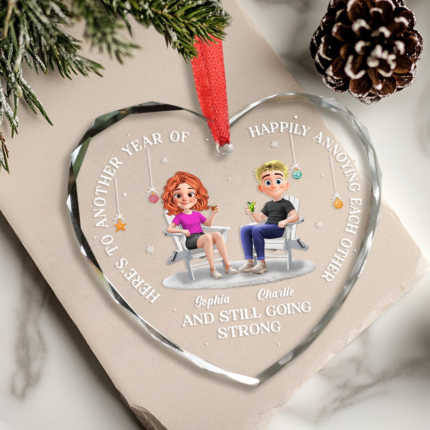 Another Year Of Happily Heart - Personalized Custom Glass Ornament