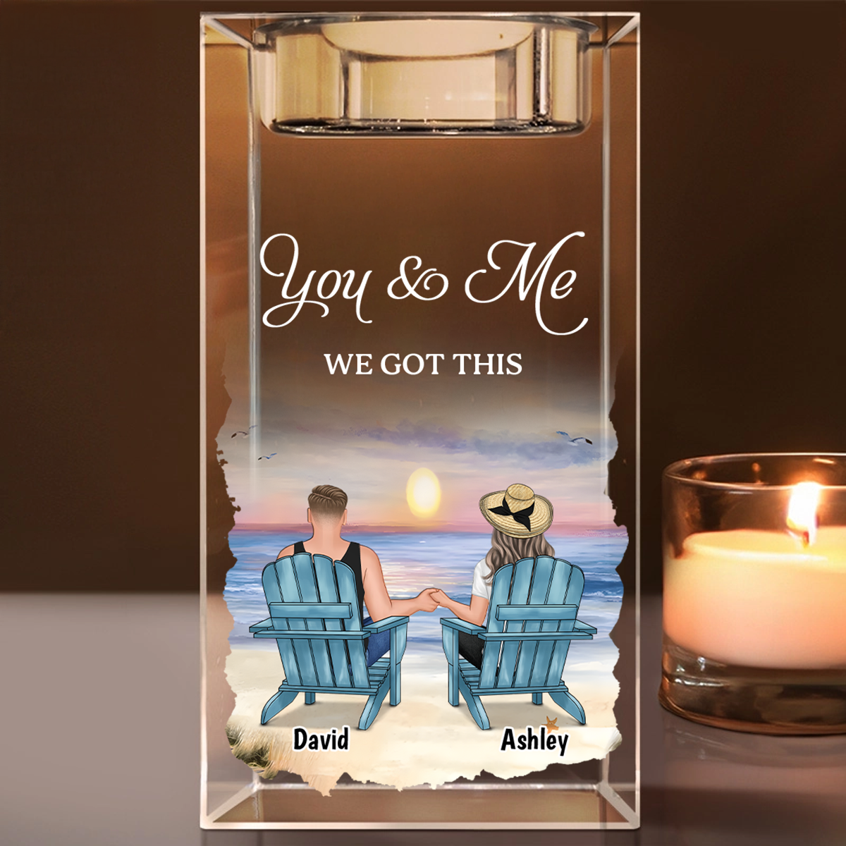 You and Me We Got This - Personalized Crystal Candle Holder
