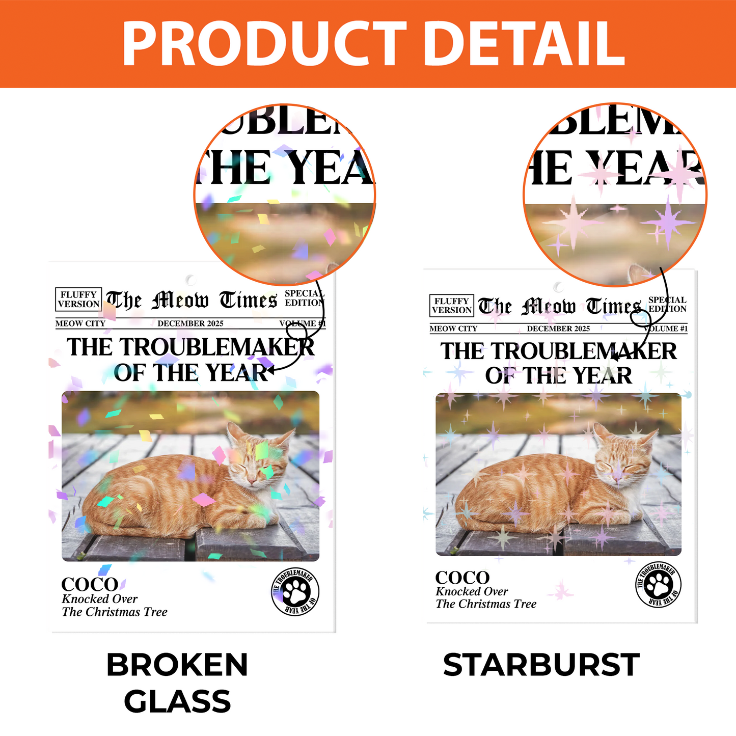The Dog Times, The Meow Times - Custom Shape Hologram Ornament