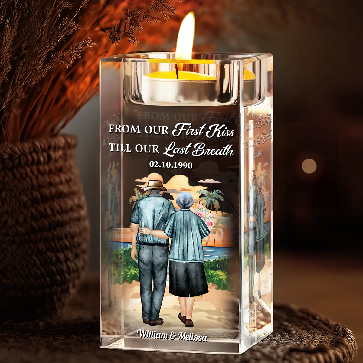 From Our First Kiss - Personalized Crystal Candle Holder