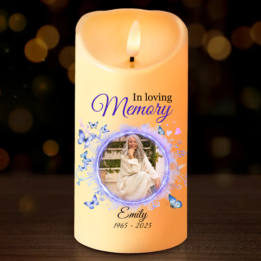 Color Forever In Our Hearts Memorial Gift - Personalized Custom LED Candle