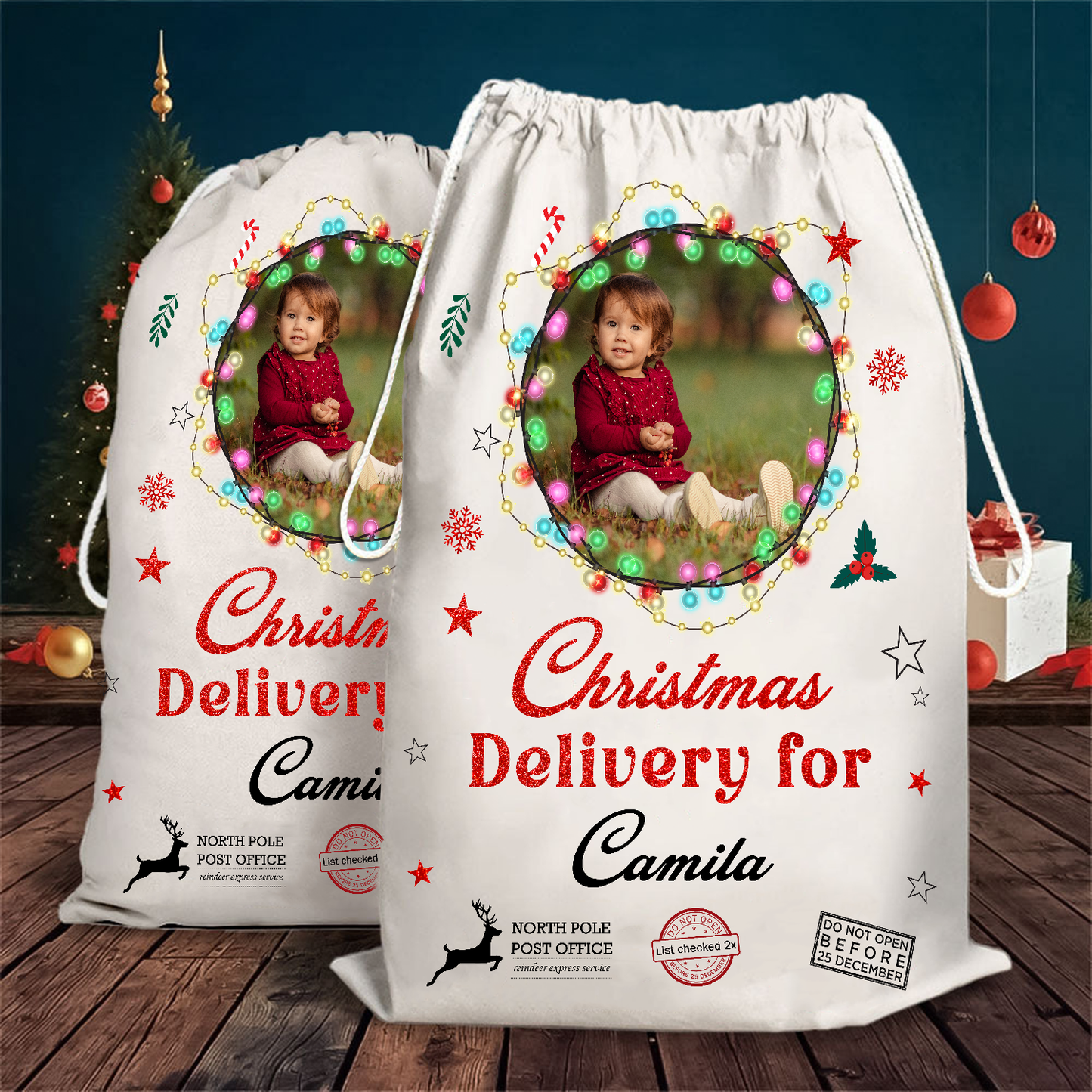 Christmas Bag Special Delivery Light - Customized Canvas Drawstring Bags