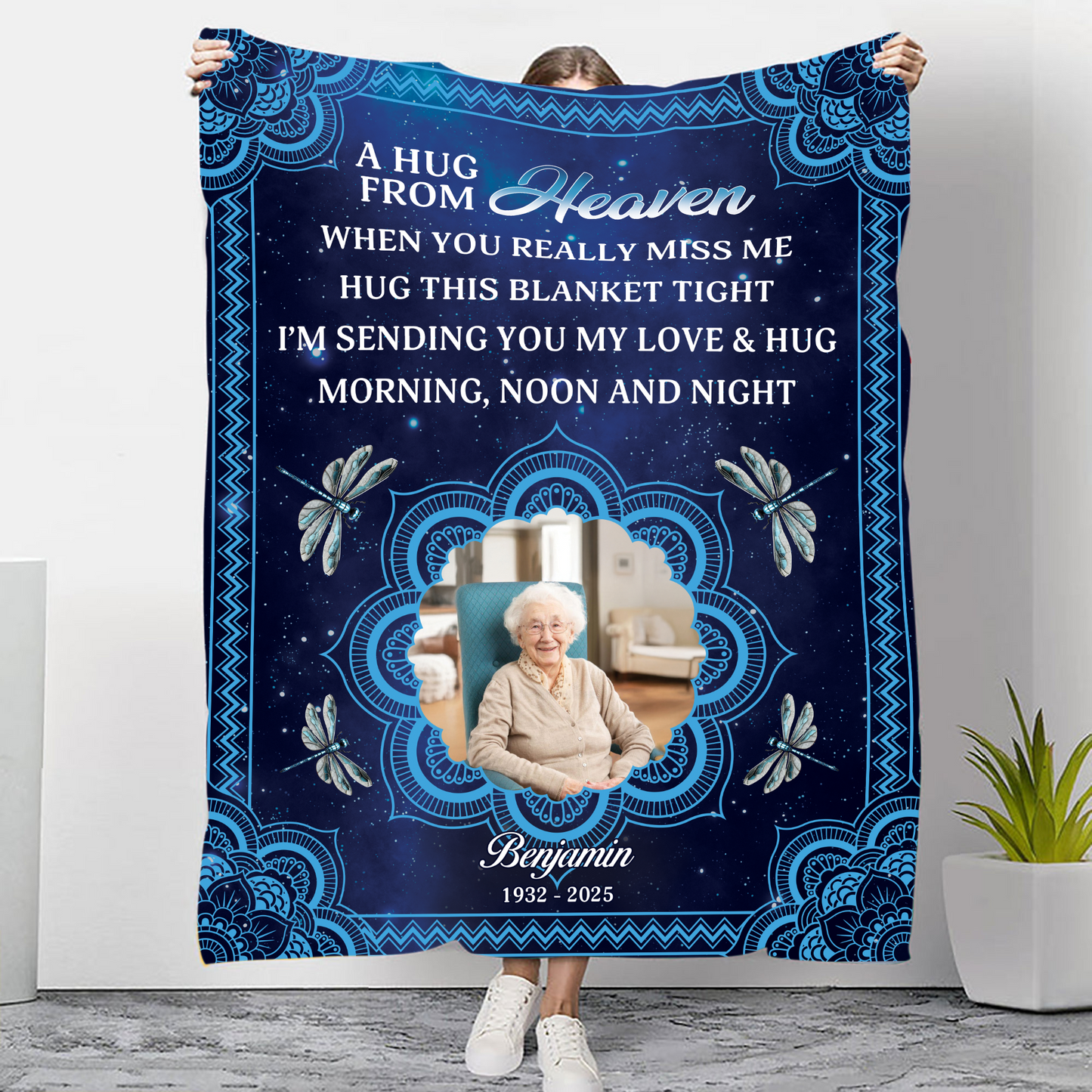 To My Love A Hug From Heaven Mandala - Memorial Personalized Custom Blanket Gift