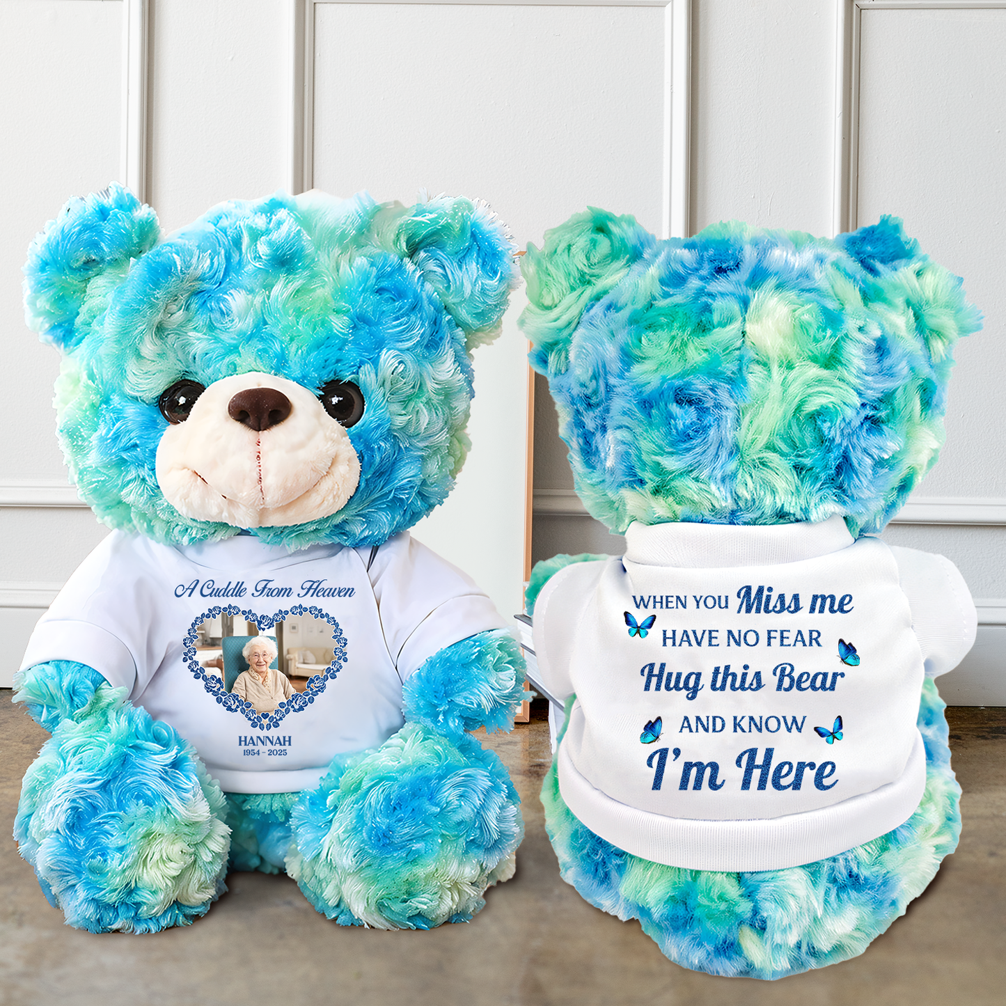 Glitter Flower A hug From Heaven - Memorial Personalized Custom Teddy Bear Plush