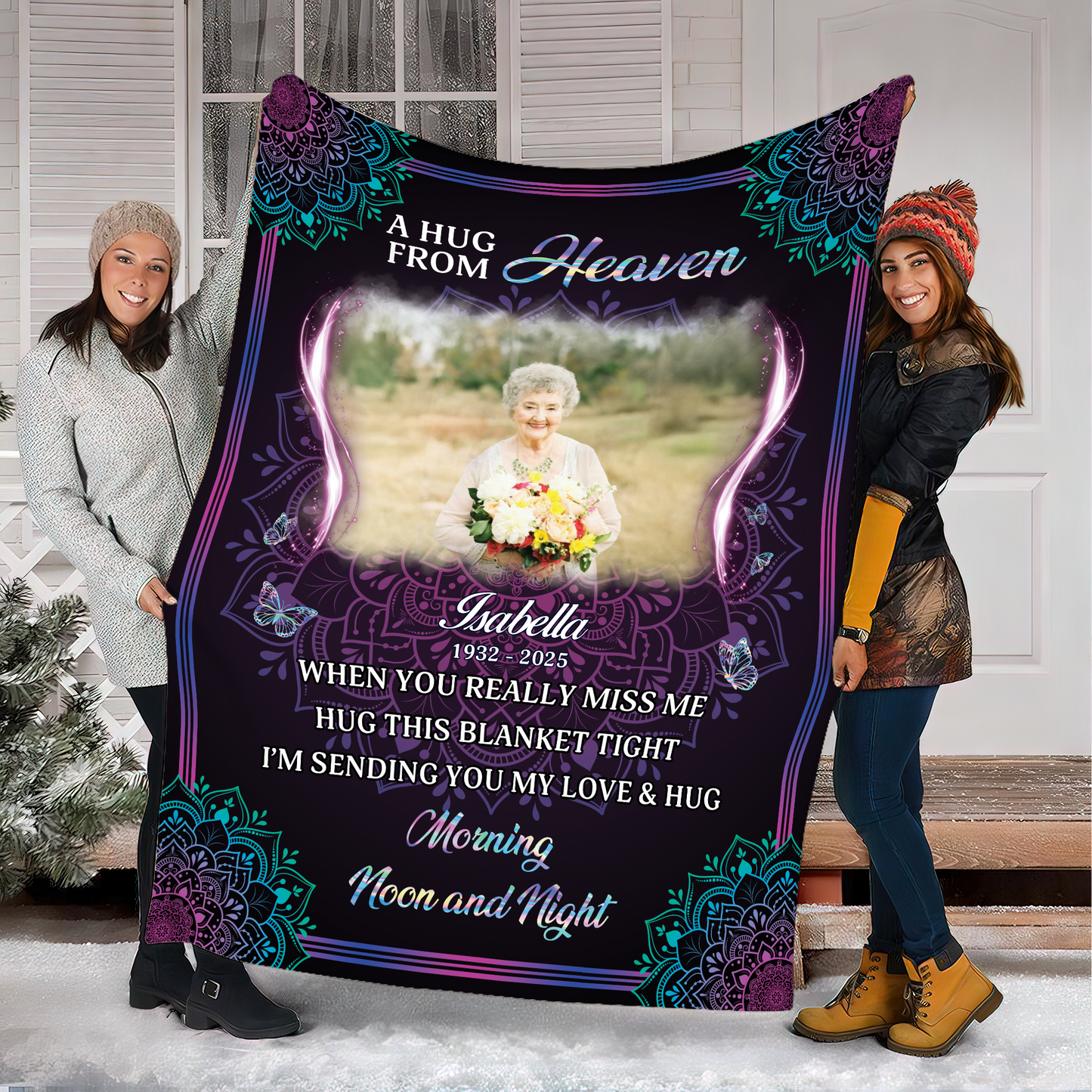 A Hug From Heaven Mandala Photo - Memorial Personalized Custom Blanket