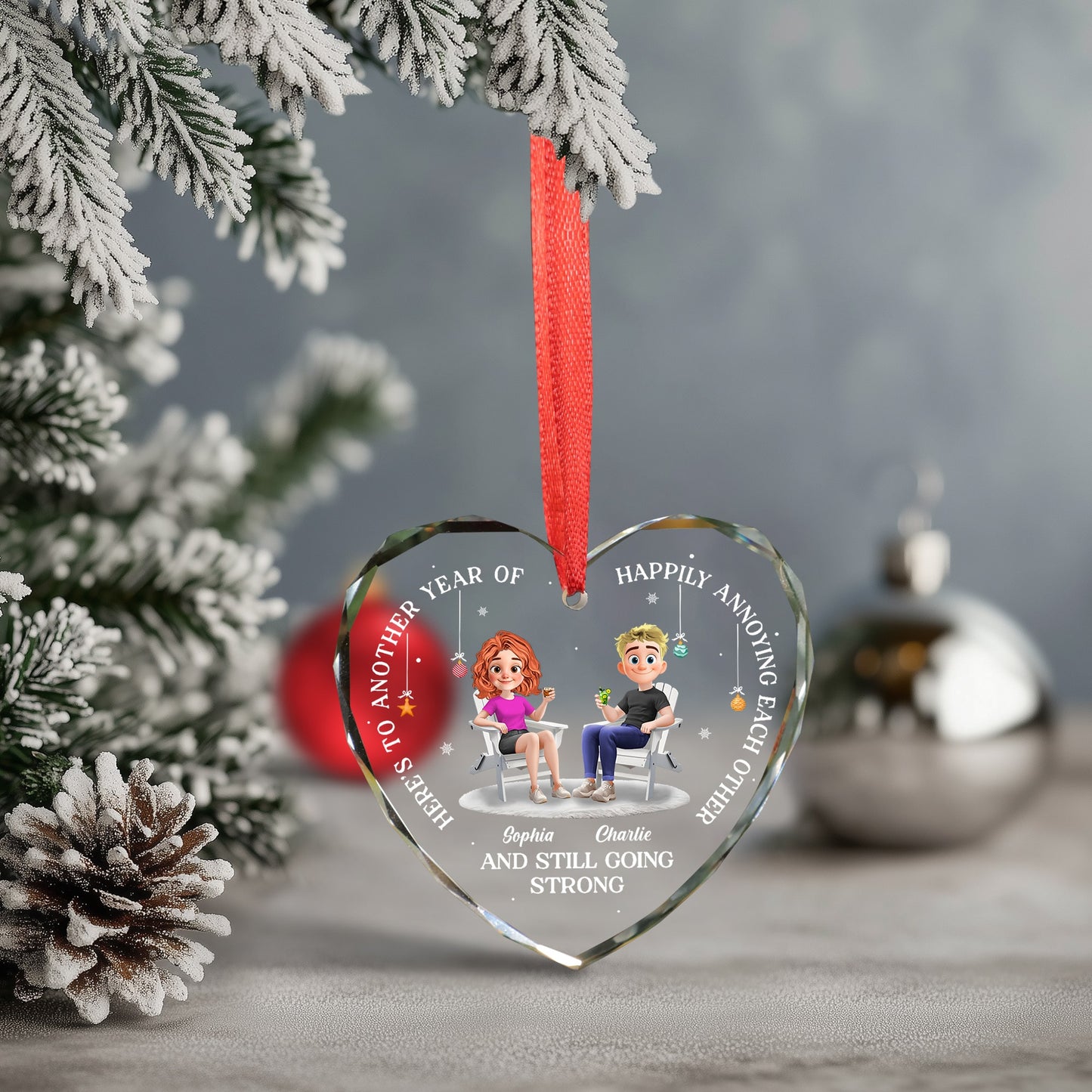 Another Year Of Happily Heart - Personalized Custom Glass Ornament