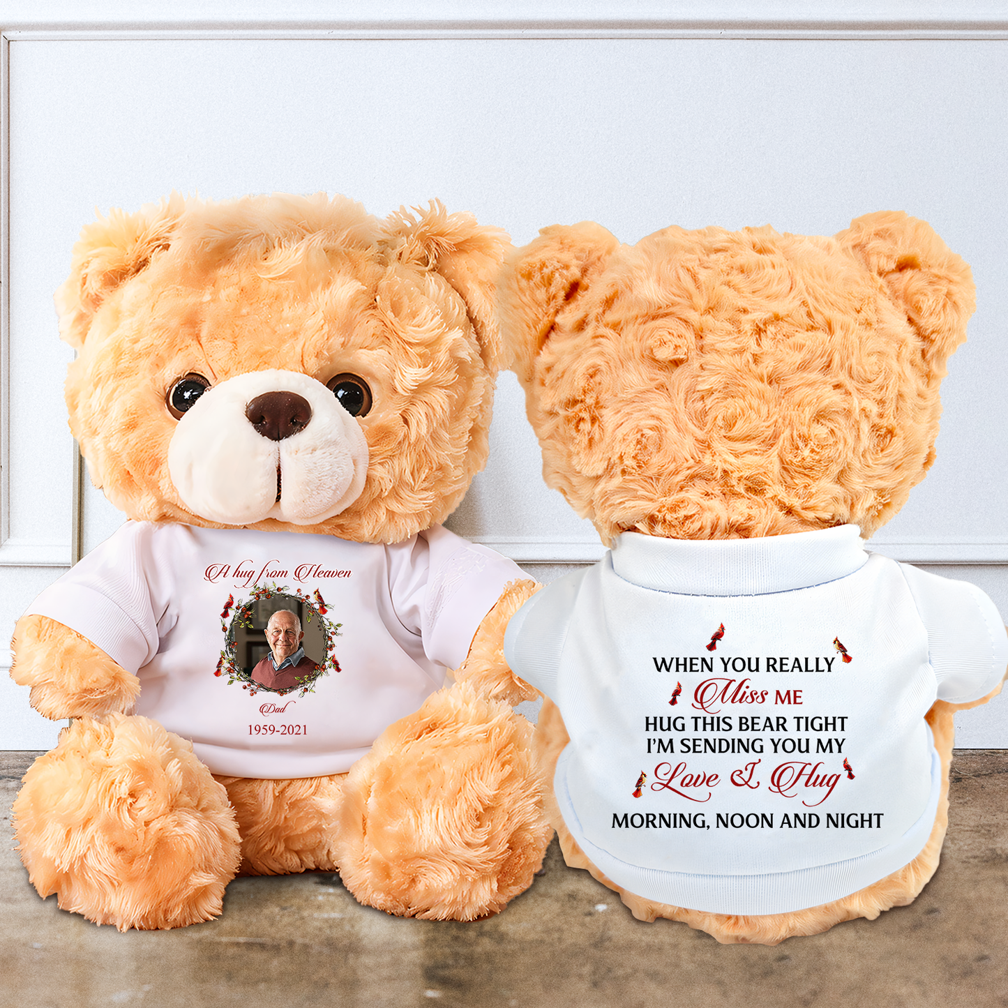 Miss You Morning, Noon and Night - Memorial Personalized Custom Teddy Bear Plush