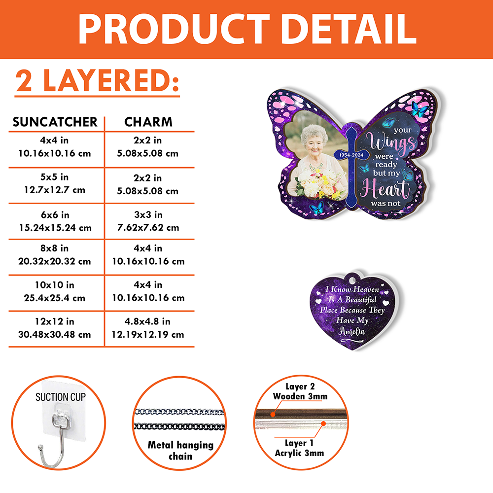 I Know Heaven Is A Beautiful Place - 2 Layered Suncatcher with Charm - Memorial Gift