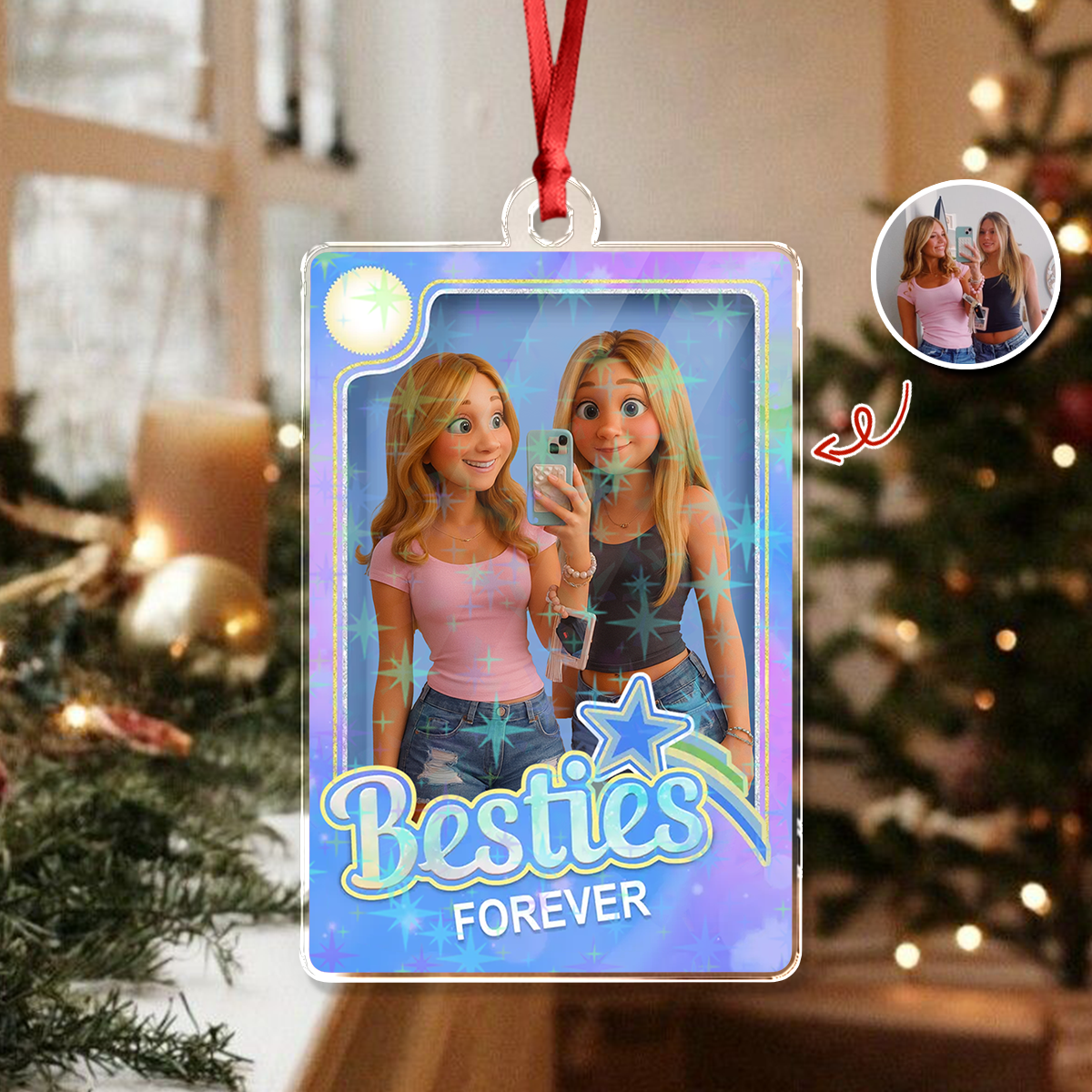 Bestie Forever - Personalized Custom Hologram Acrylic Ornament