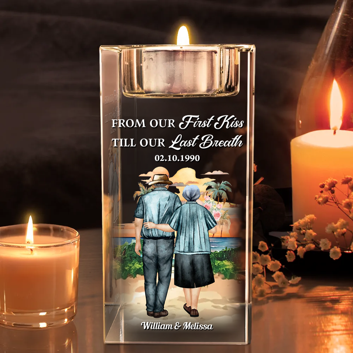 From Our First Kiss - Personalized Crystal Candle Holder