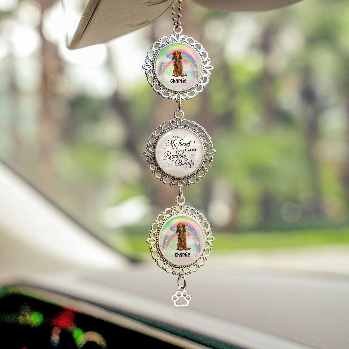 Custom Photo Memorial Gift For Pet Lovers - Personalized Photo Car Ornament With Charm