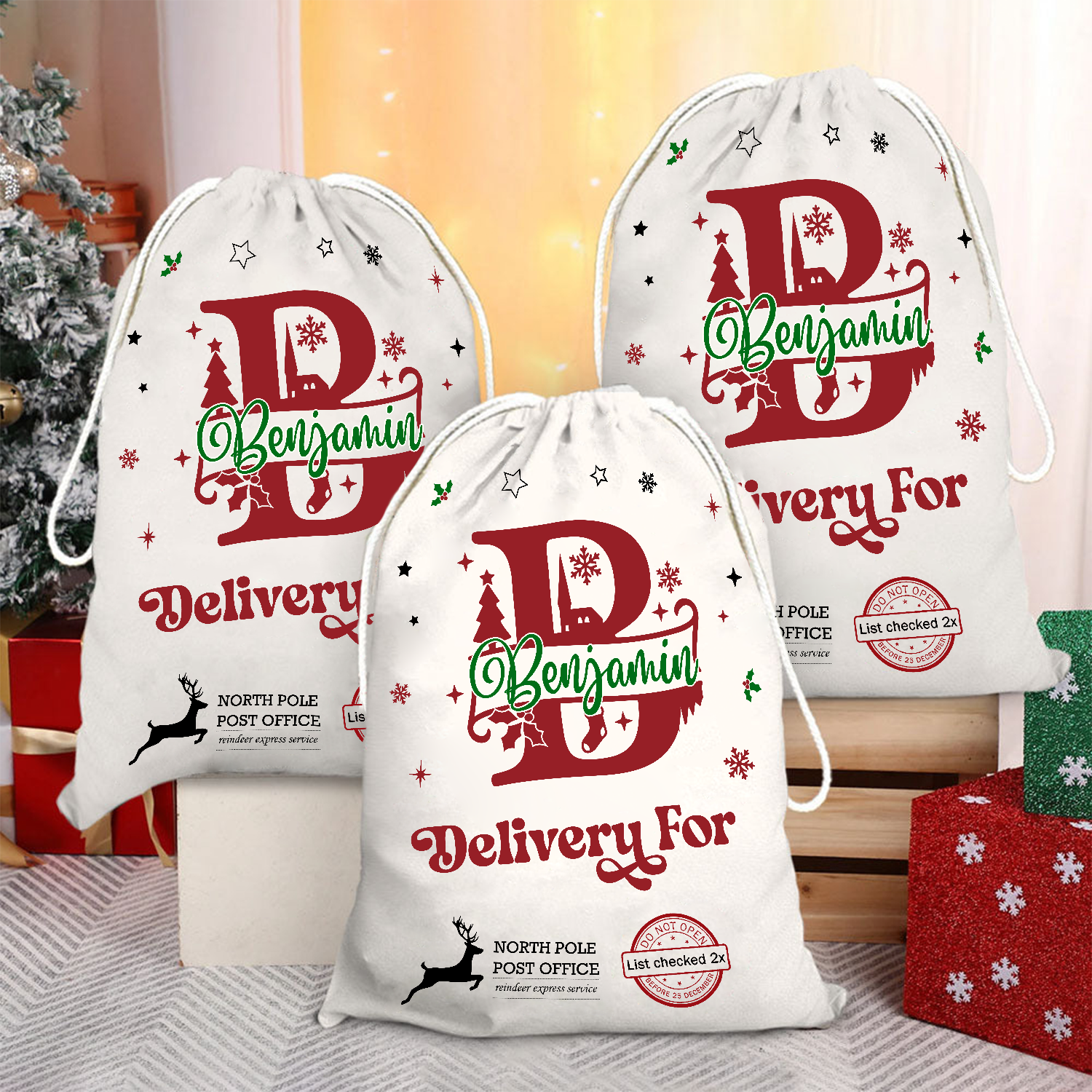 Merry Christmas Sack Delivery For - Customized Canvas Drawstring Bags