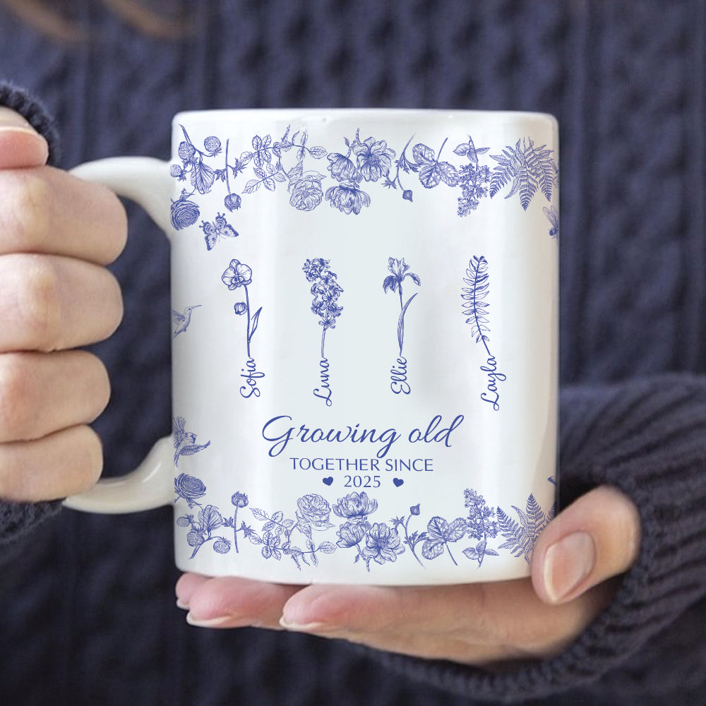 Growing Old Together Flower - Personalized Custom Mug