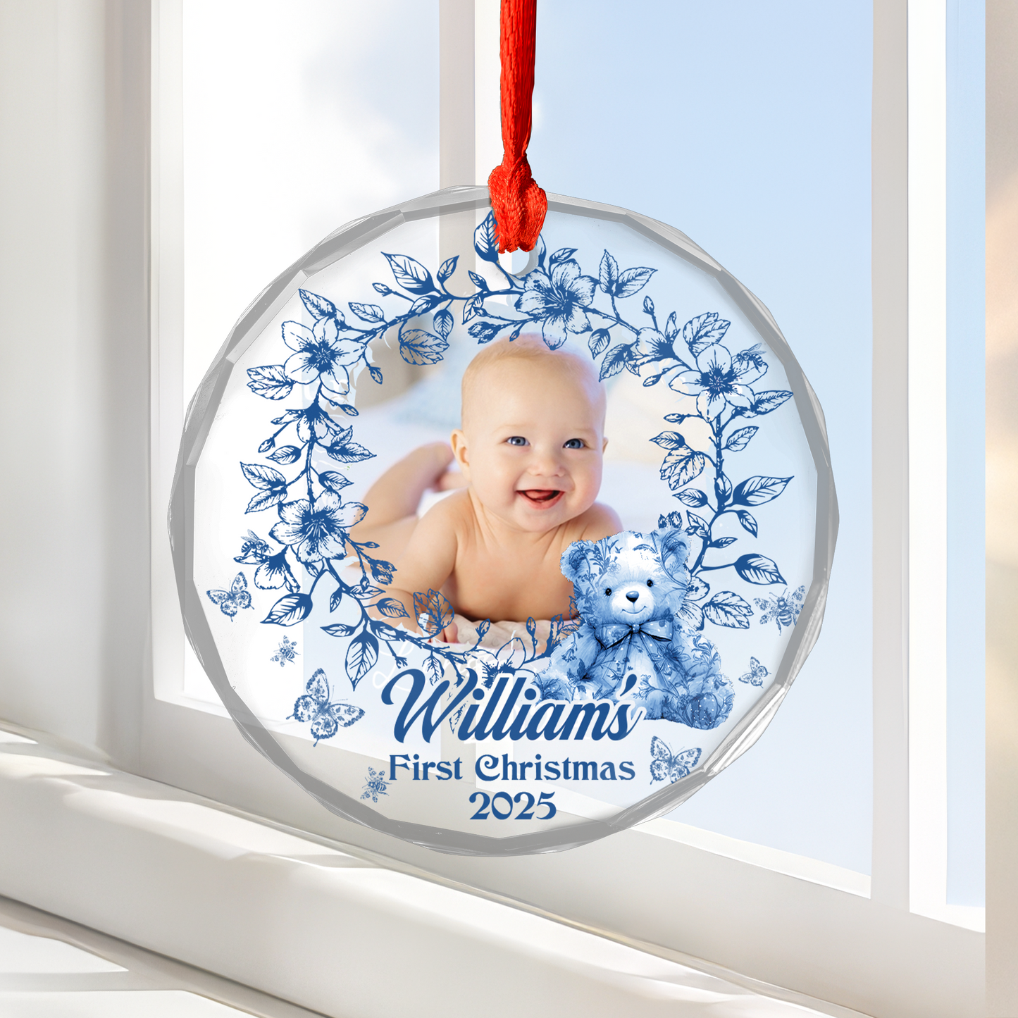 Custom Photo First Christmas - Personalized Custom Glass Ornament