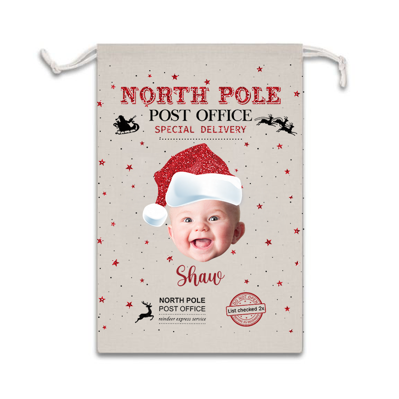 North Pole Post Office - Customized Canvas Drawstring Bags