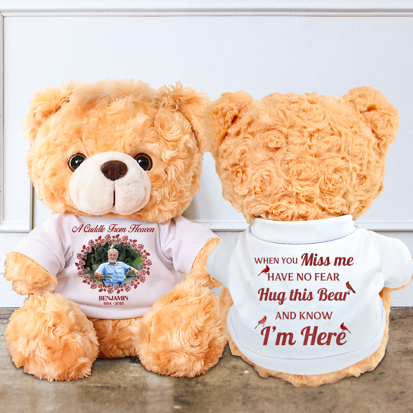 Glitter Flower A hug From Heaven - Memorial Personalized Custom Teddy Bear Plush