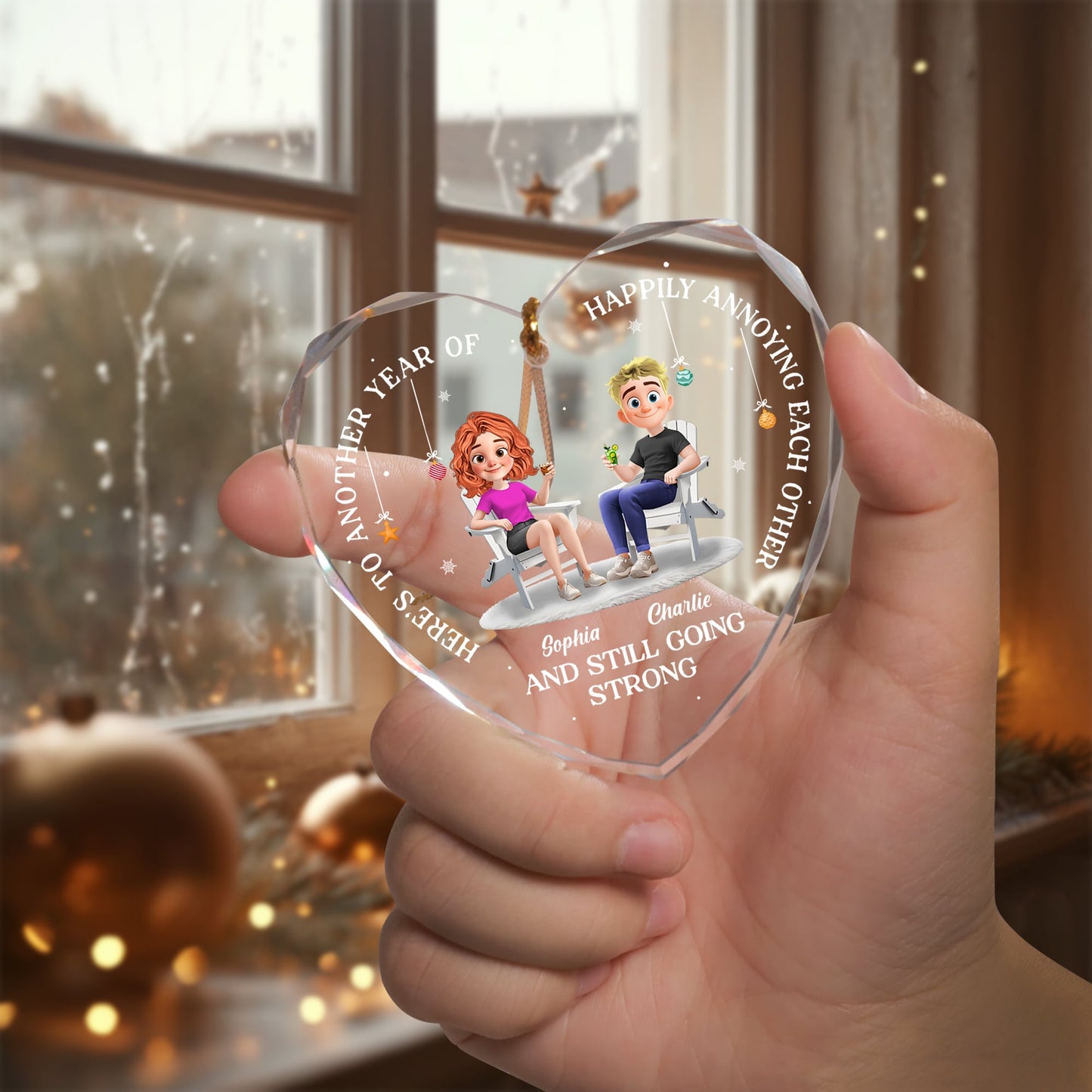 Another Year Of Happily Heart - Personalized Custom Glass Ornament