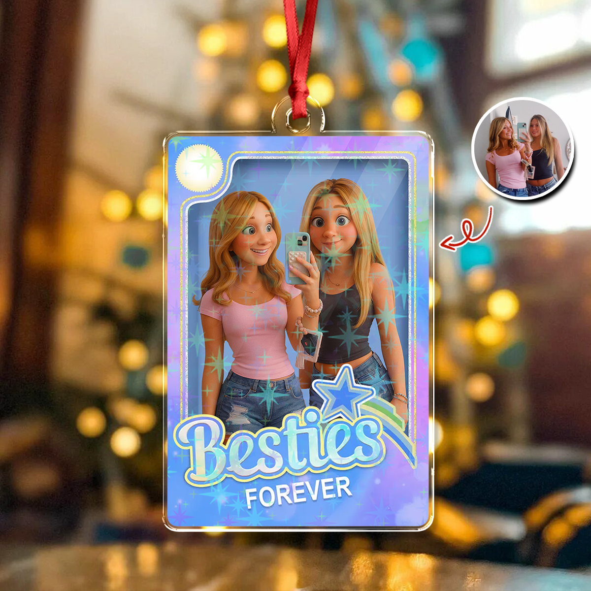 Bestie Forever - Personalized Custom Hologram Acrylic Ornament