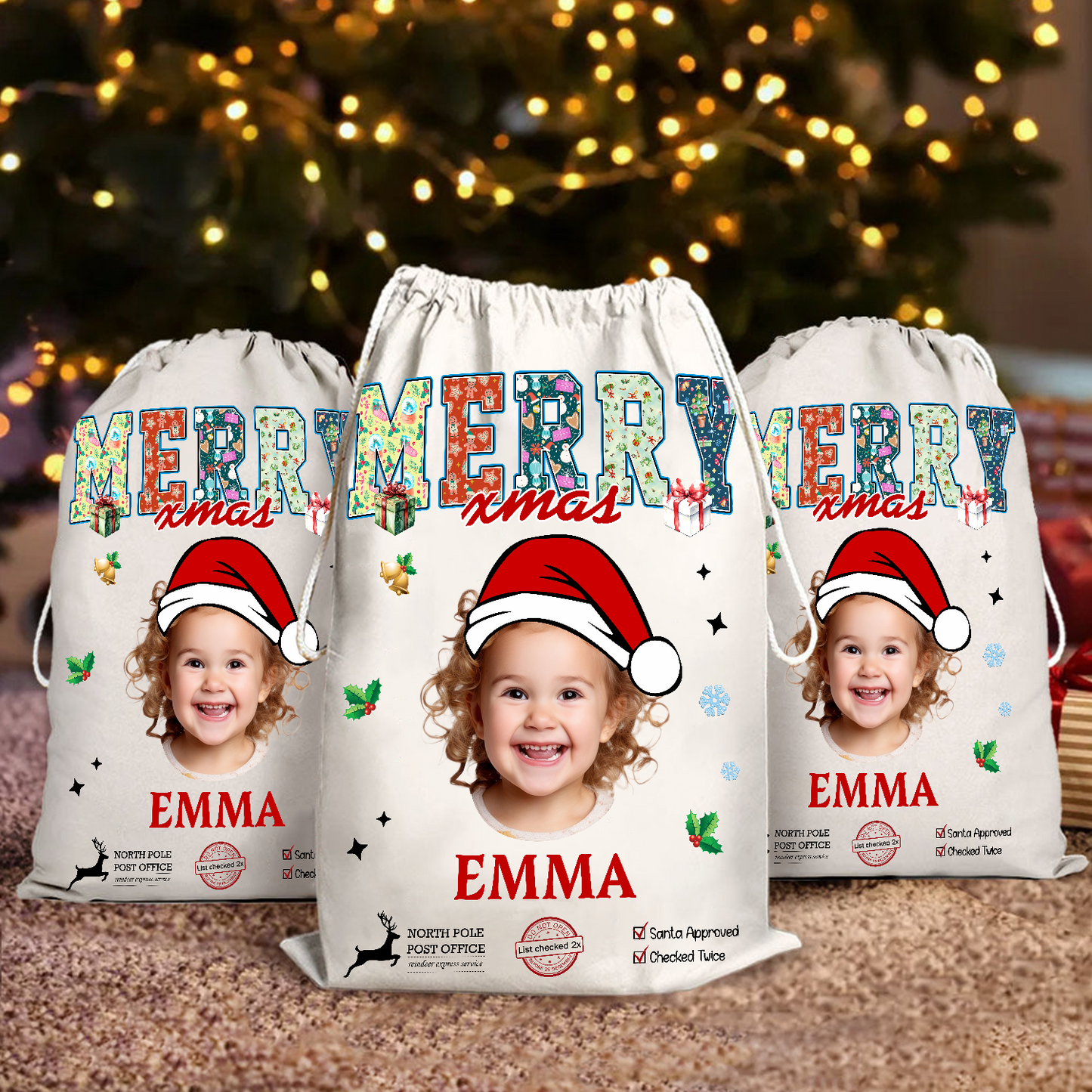 Merry Christmas Sack - Customized Canvas Drawstring Bags