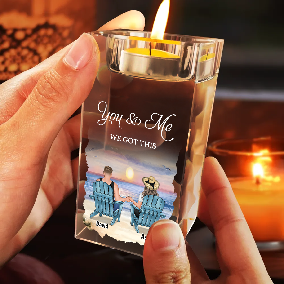 You and Me We Got This - Personalized Crystal Candle Holder
