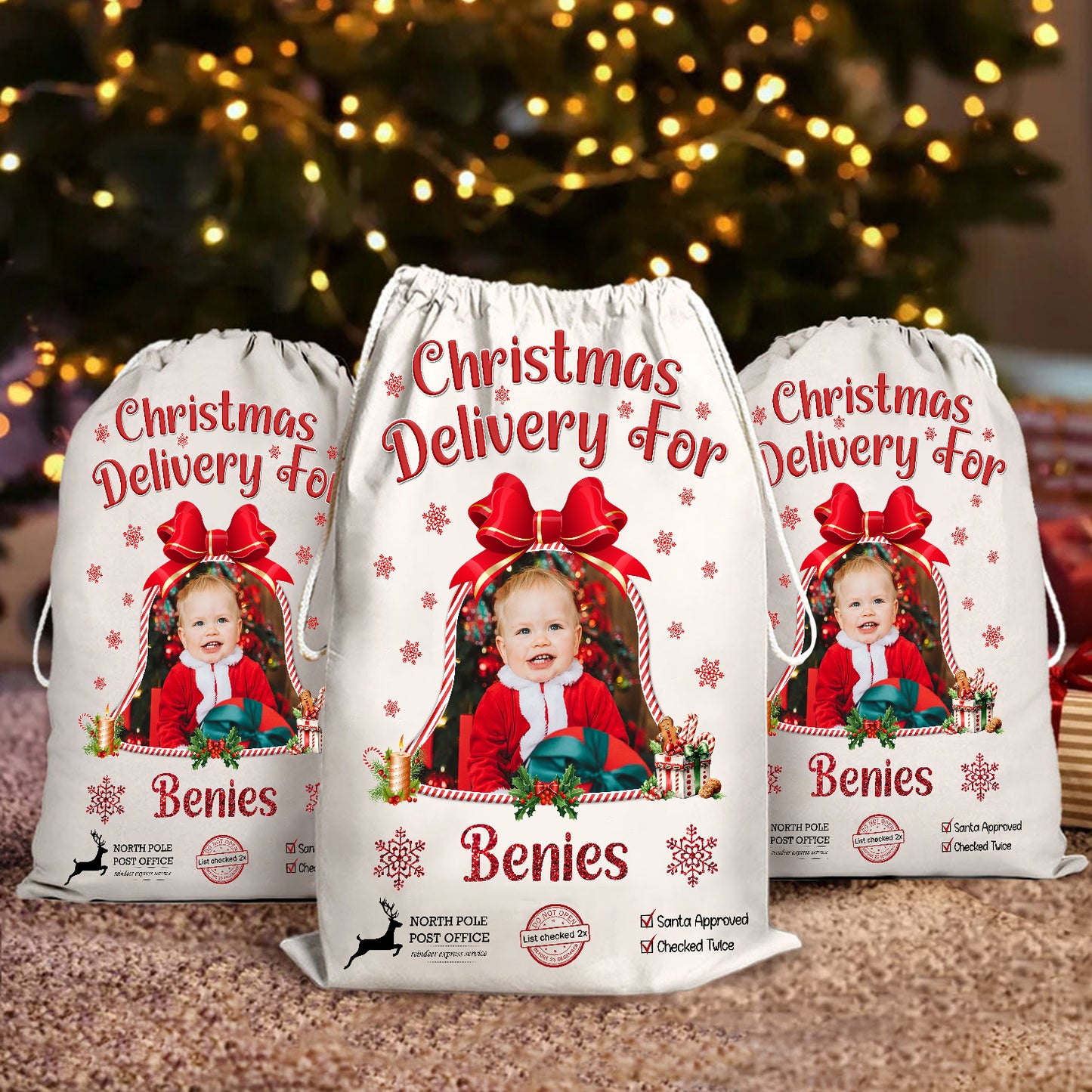 Custom Photo Christmas Bag Santa Sack - Customized Canvas Drawstring Bags