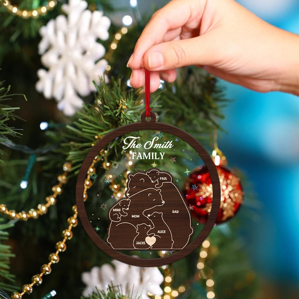 Wooden Bear This Christmas - Window Hanging Suncatcher Ornament
