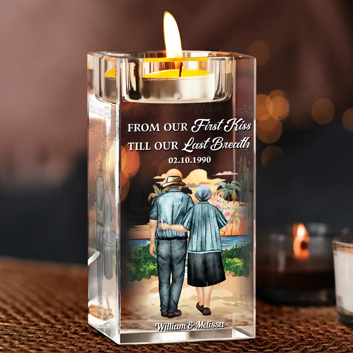 From Our First Kiss - Personalized Crystal Candle Holder