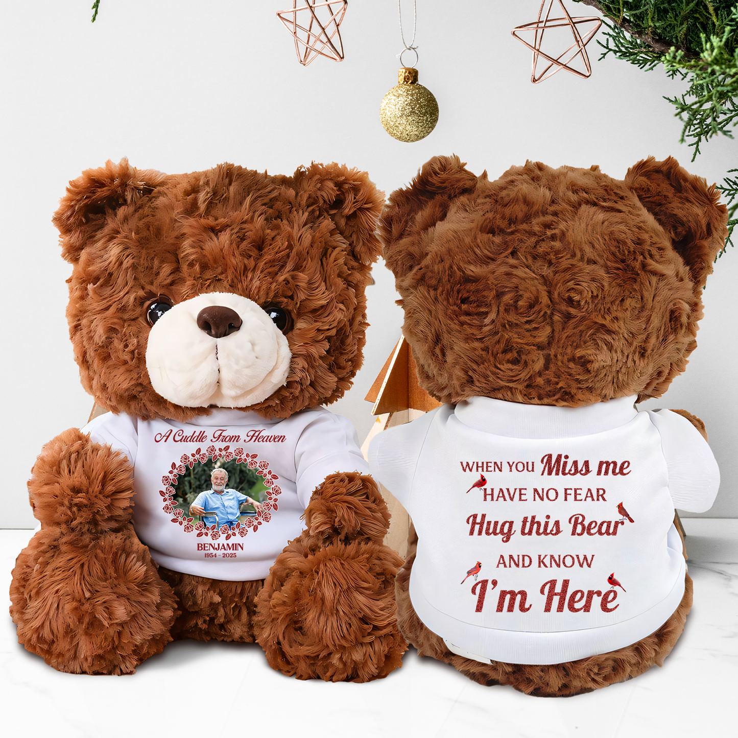 Glitter Flower A hug From Heaven - Memorial Personalized Custom Teddy Bear Plush