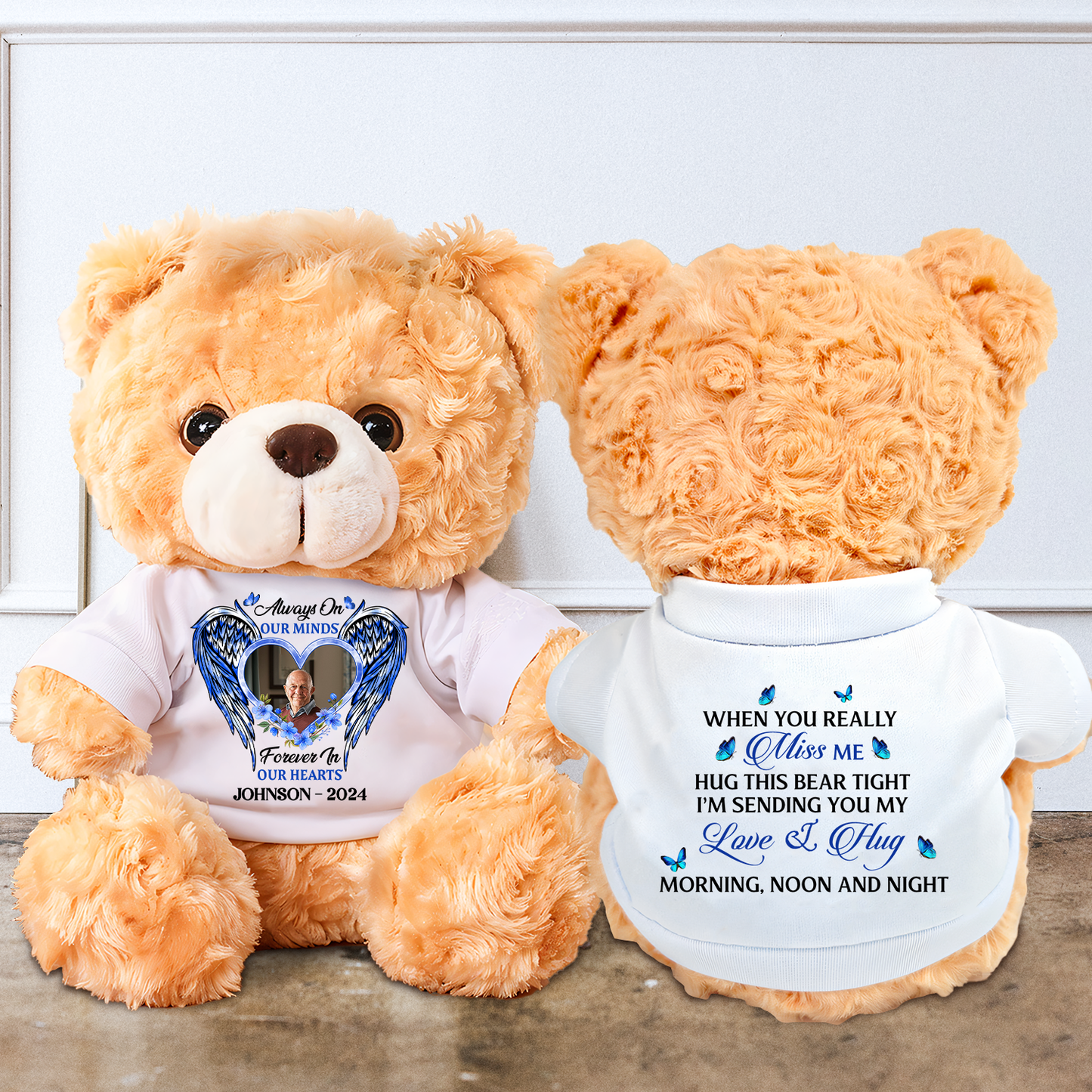 A hug From Heaven Heart Wings - Memorial Personalized Custom Teddy Bear Plush