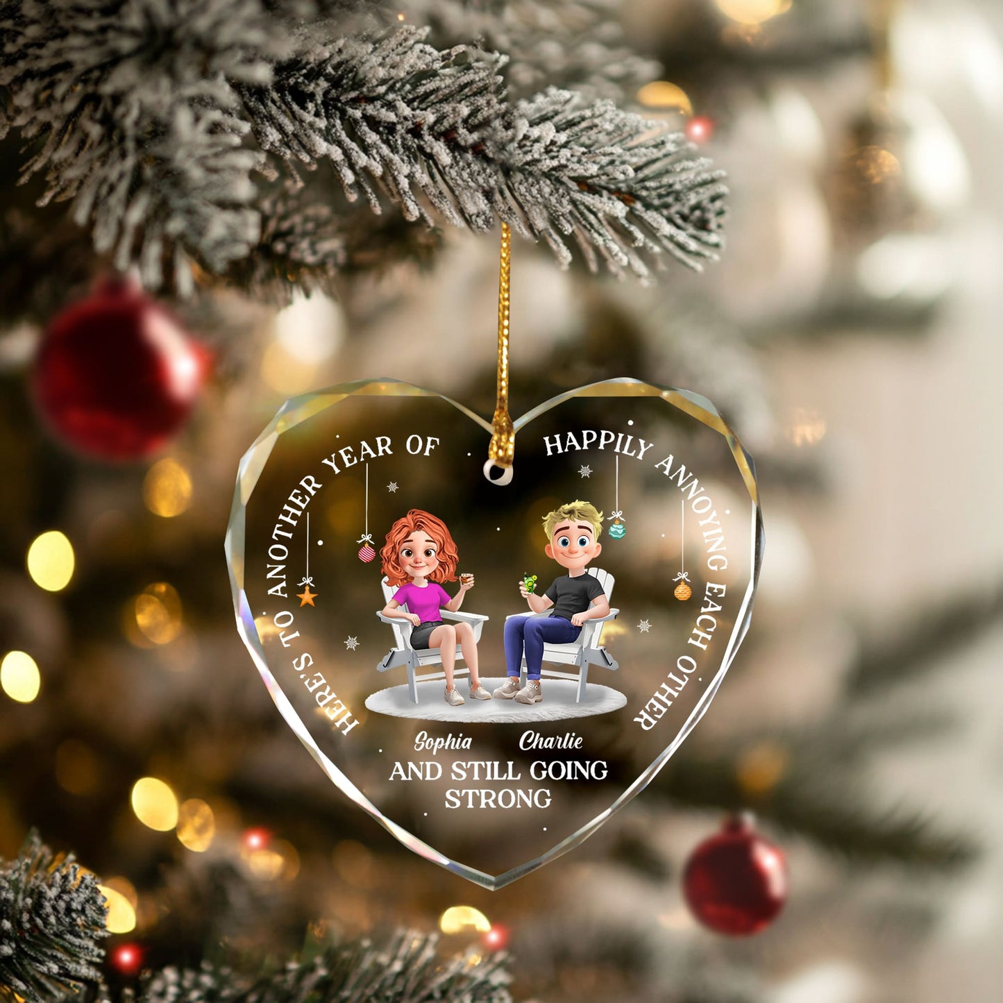 Another Year Of Happily Heart - Personalized Custom Glass Ornament