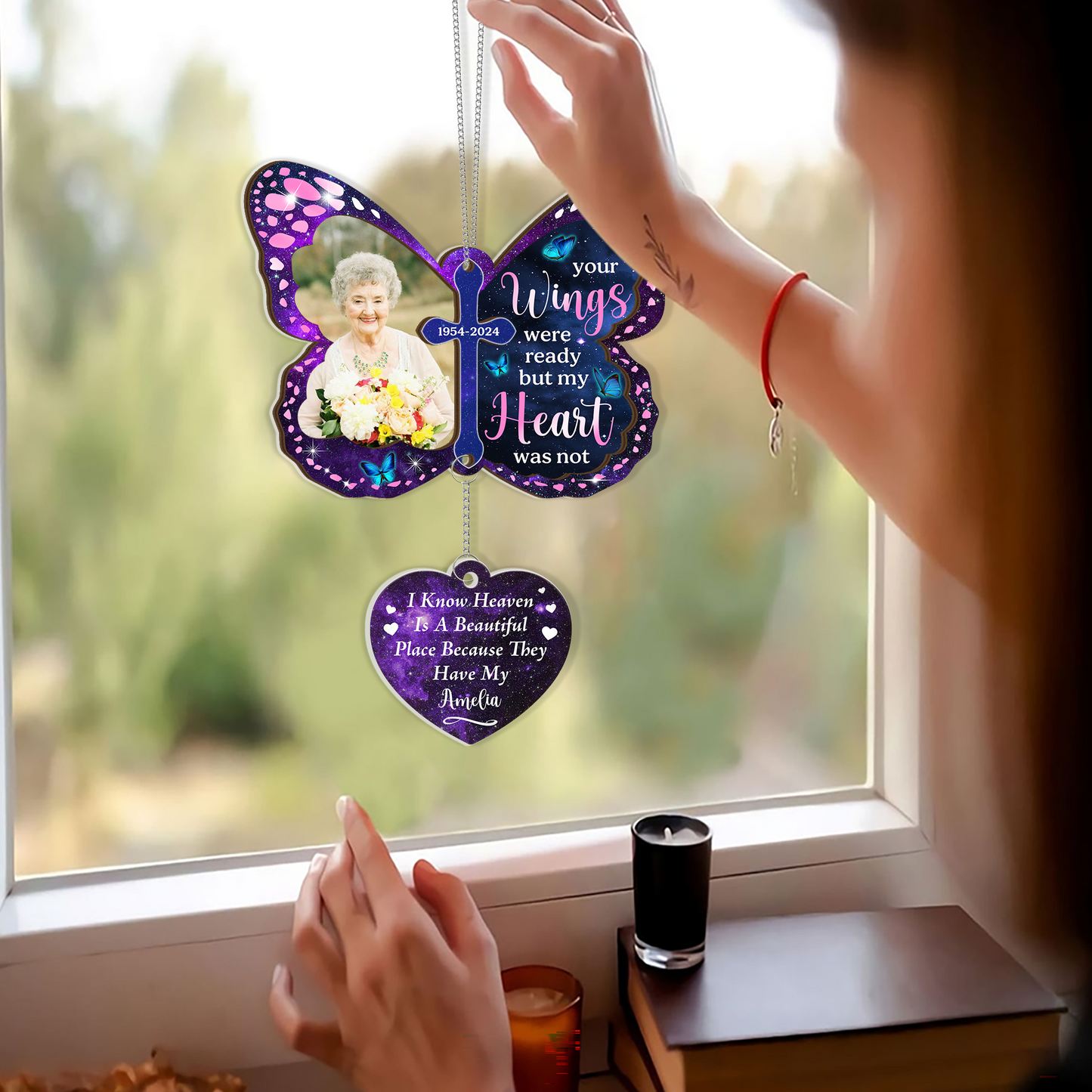 I Know Heaven Is A Beautiful Place - 2 Layered Suncatcher with Charm - Memorial Gift