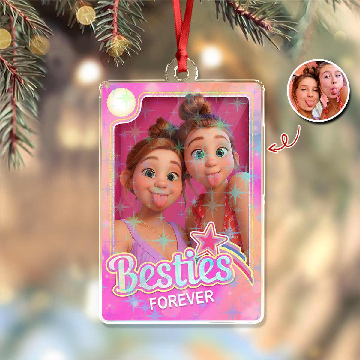 Bestie Forever - Personalized Custom Hologram Acrylic Ornament
