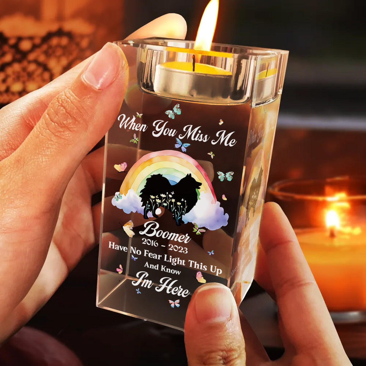 When You Miss Me Candle For Dog Loss - Personalized Crystal Candle Holder