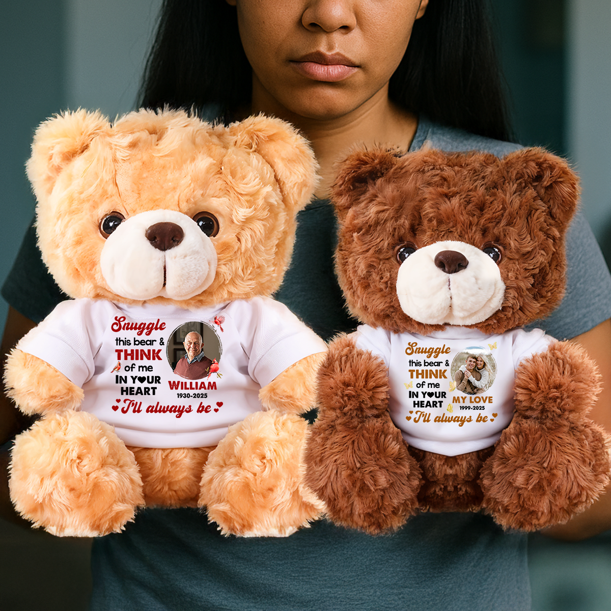 Memorial Teddy Bear Personalized – Think of Me in Your Heart Custom Plush Keepsake, Sympathy Gift, Remembrance Bear for Loss of Loved One