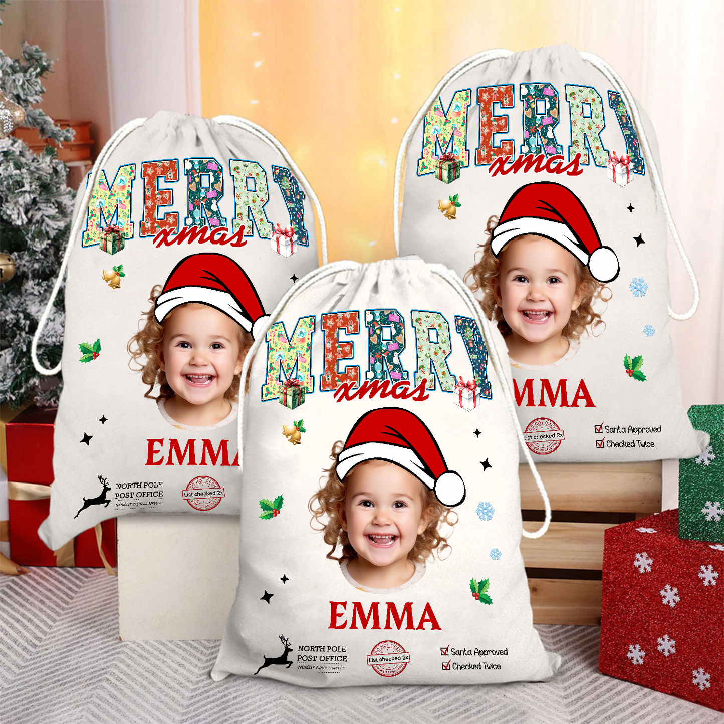 Merry Christmas Sack - Customized Canvas Drawstring Bags