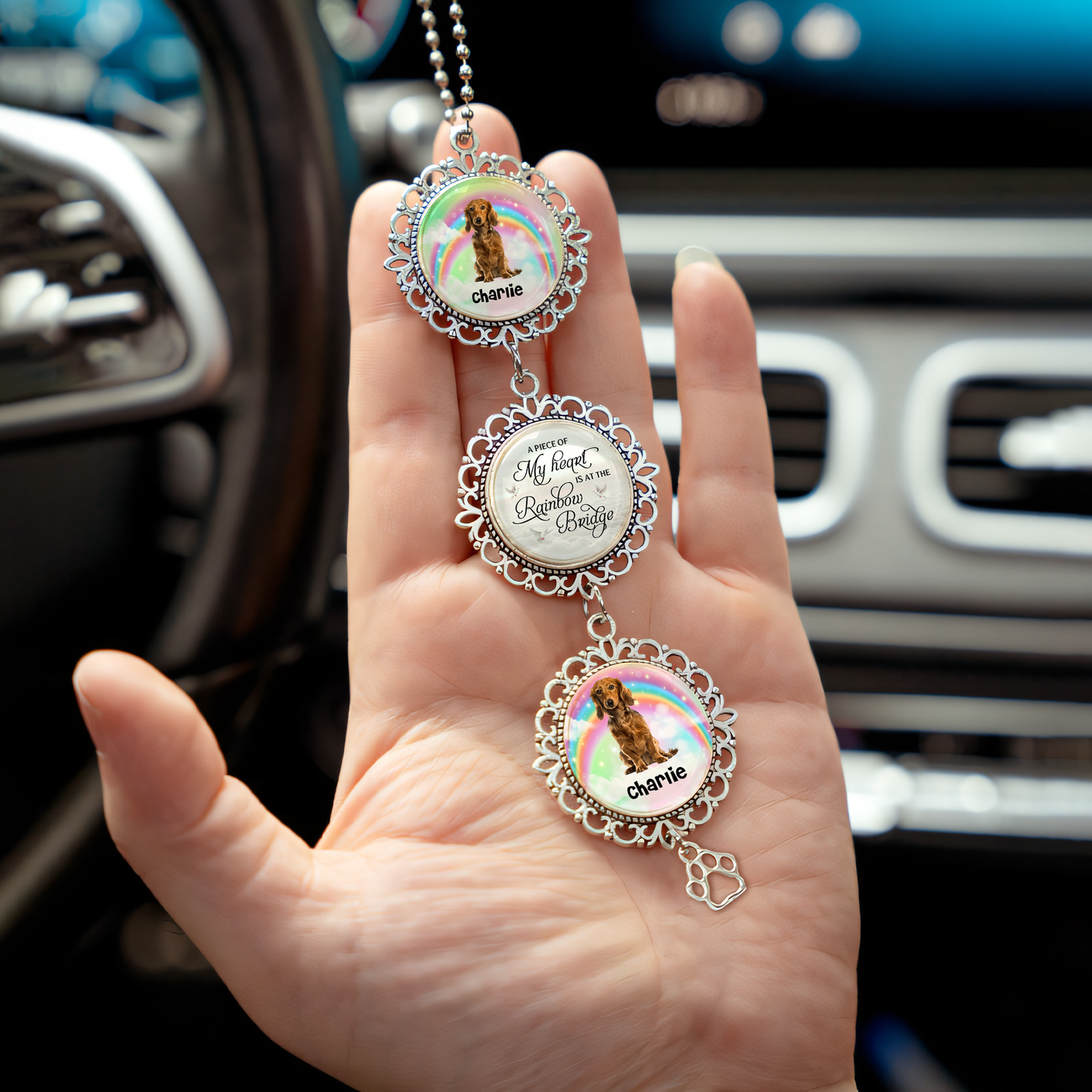 Custom Photo Memorial Gift For Pet Lovers - Personalized Photo Car Ornament With Charm