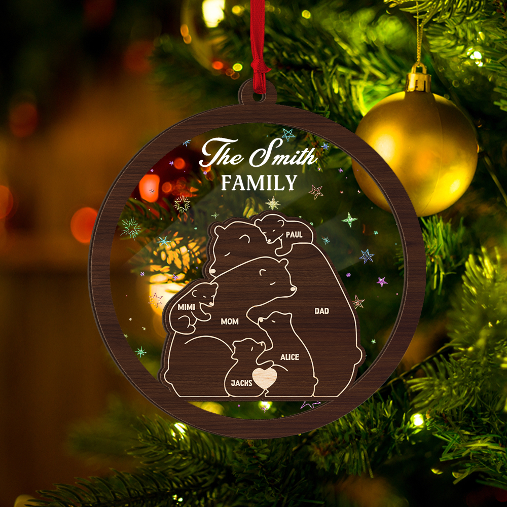 Wooden Bear This Christmas - Window Hanging Suncatcher Ornament