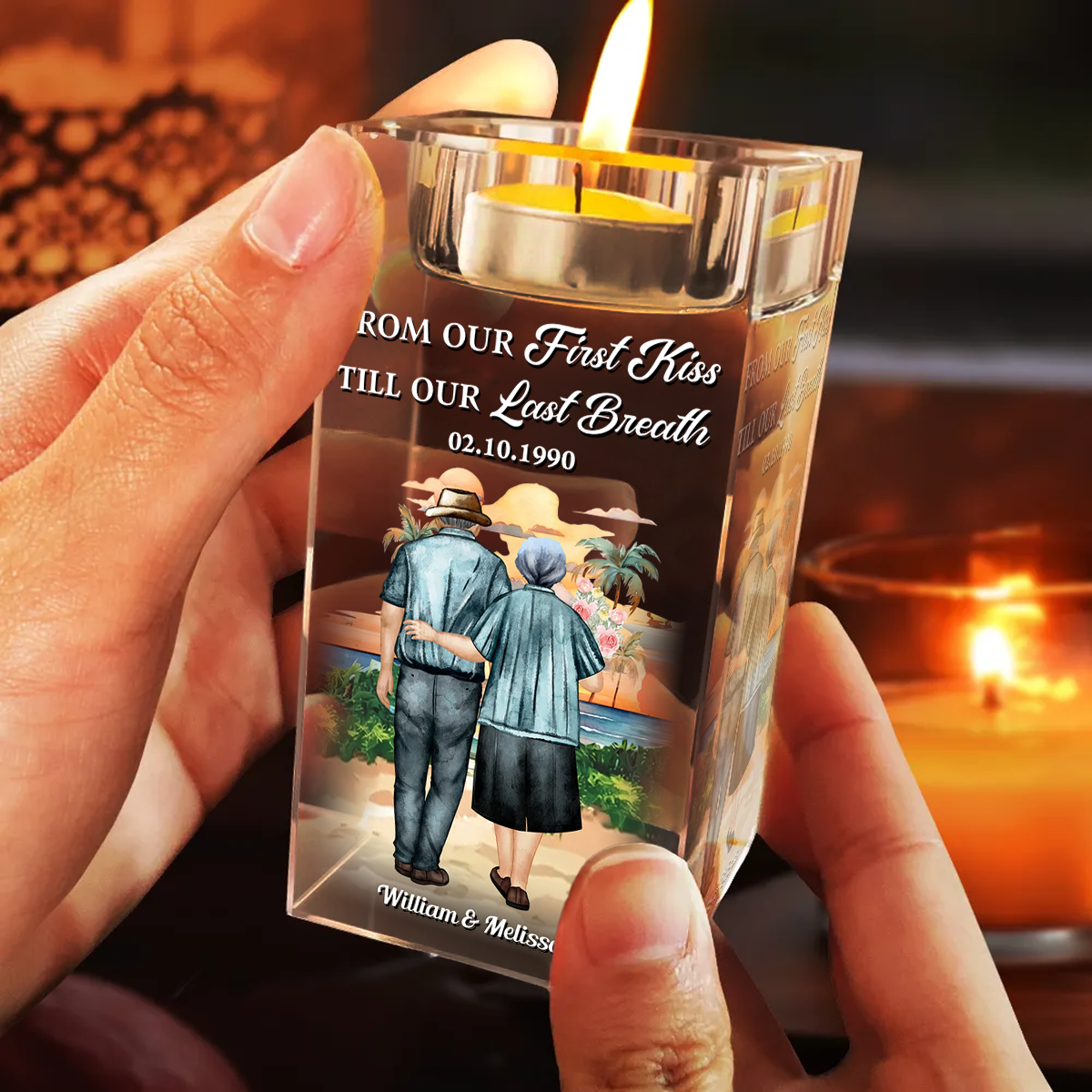 From Our First Kiss - Personalized Crystal Candle Holder