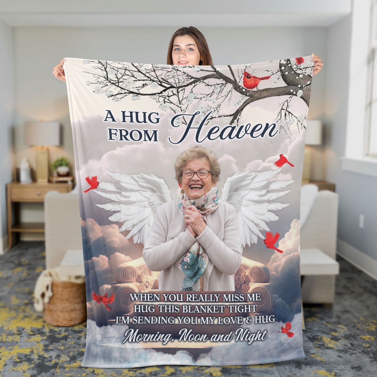 A Hug From Heaven Memorial Sympathy Wings - Personalized Custom Blanket