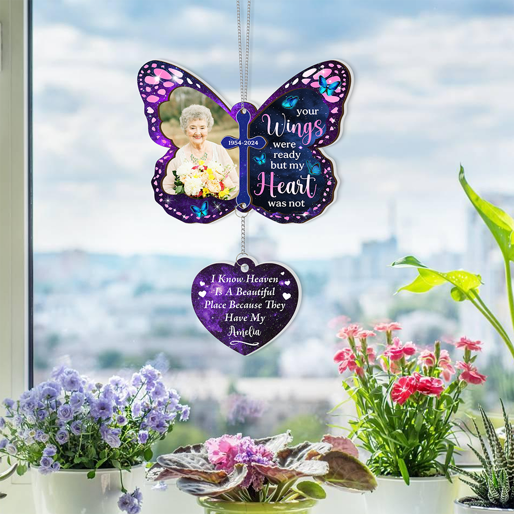 I Know Heaven Is A Beautiful Place - 2 Layered Suncatcher with Charm - Memorial Gift