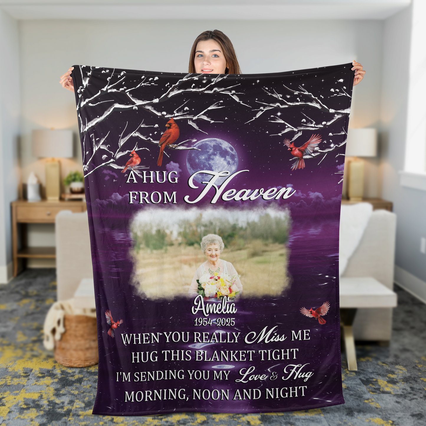 A Hug From Heaven Moon Blanket - Memorial Personalized Custom Blanket