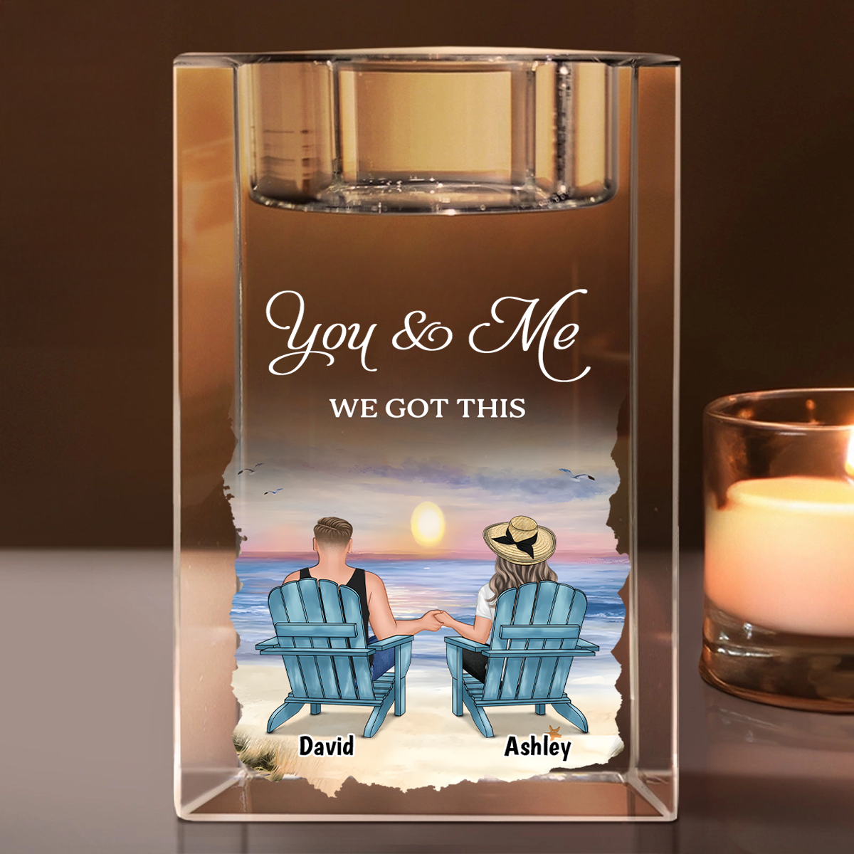 You and Me We Got This - Personalized Crystal Candle Holder
