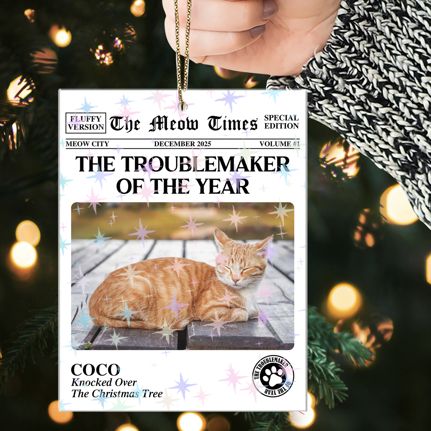 The Dog Times, The Meow Times - Custom Shape Hologram Ornament
