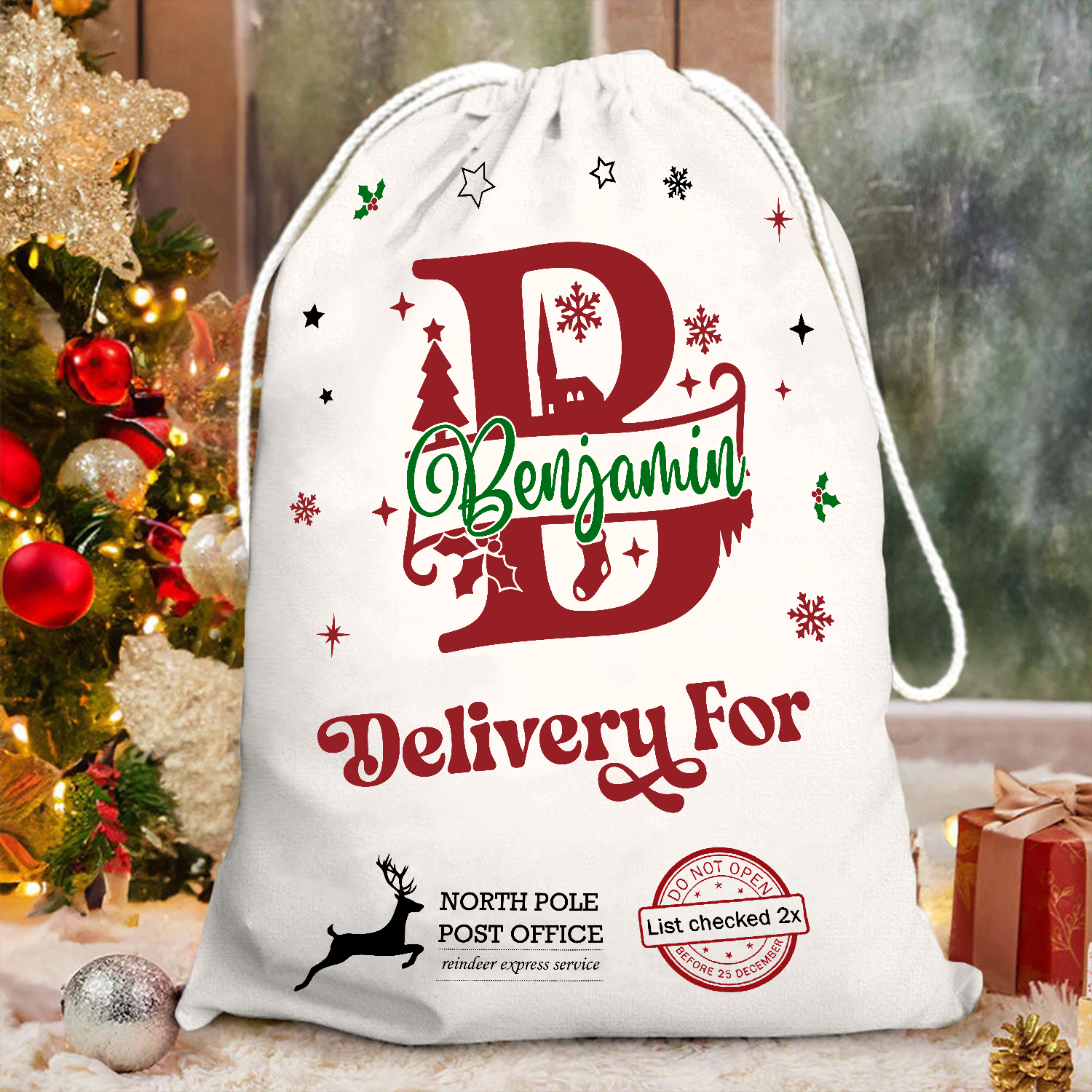 Merry Christmas Sack Delivery For - Customized Canvas Drawstring Bags
