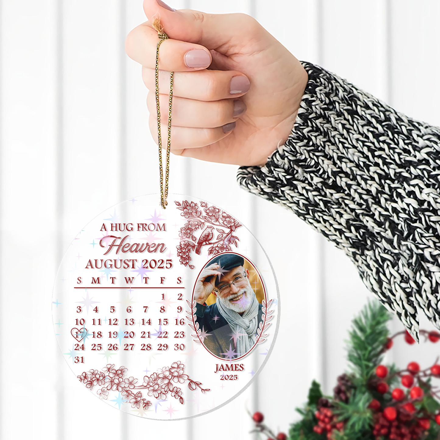 A Hug From Heaven The Date - Custom Shape Hologram Ornament