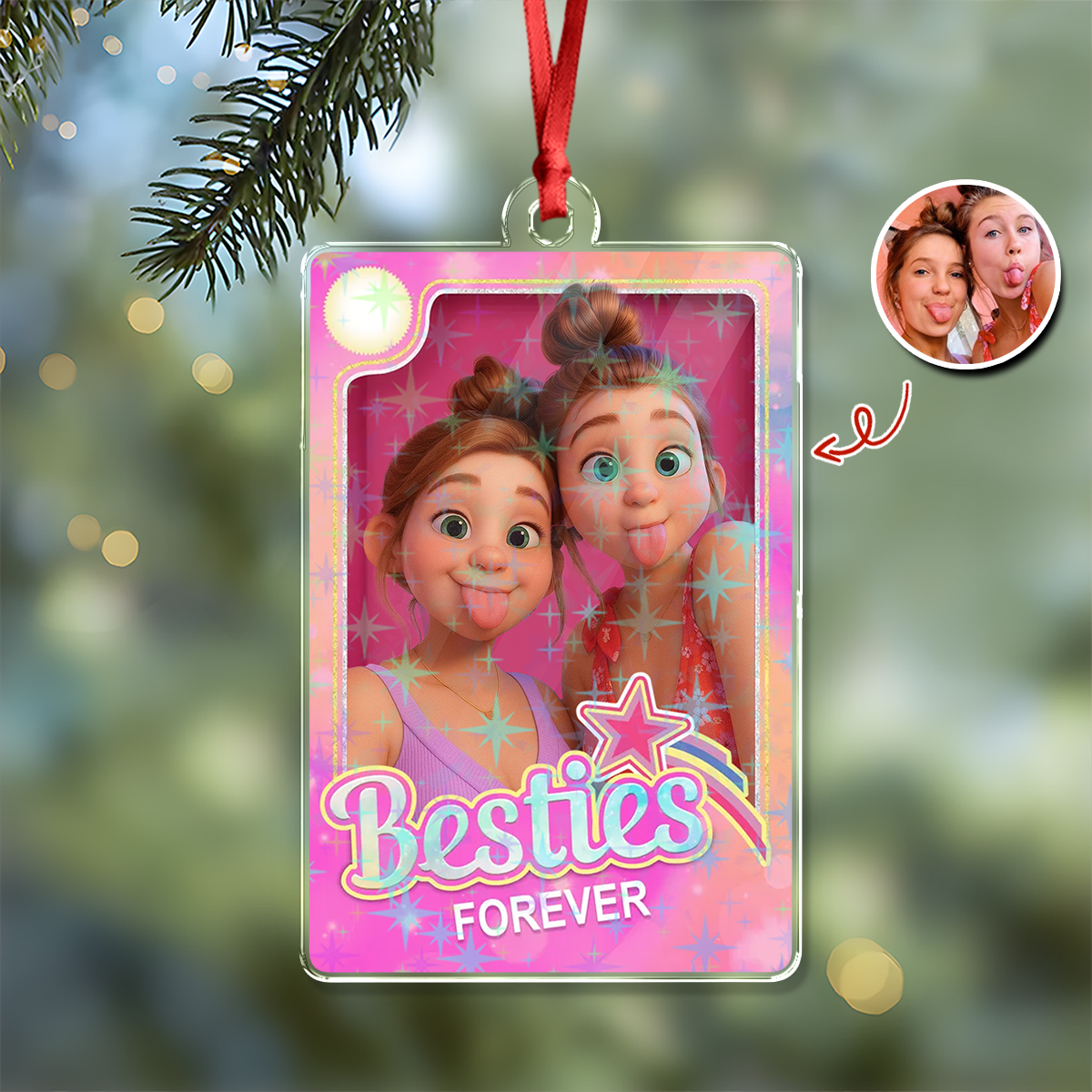 Bestie Forever - Personalized Custom Hologram Acrylic Ornament
